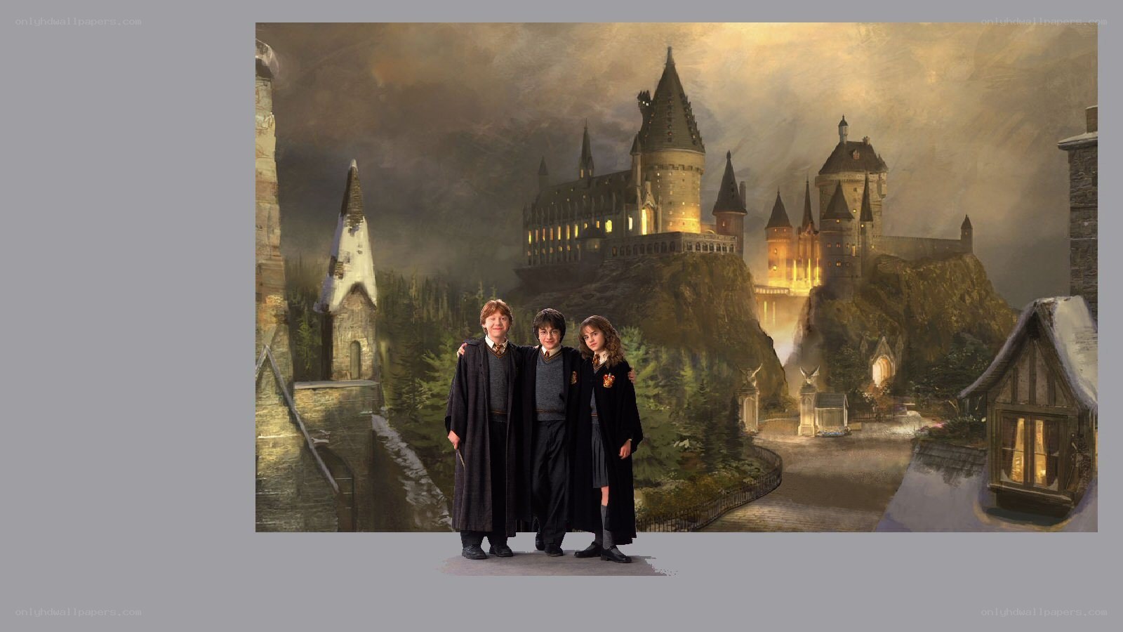 Harry Potter trio at Hogwarts
