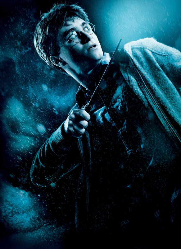 Harry Potter with wand in storm