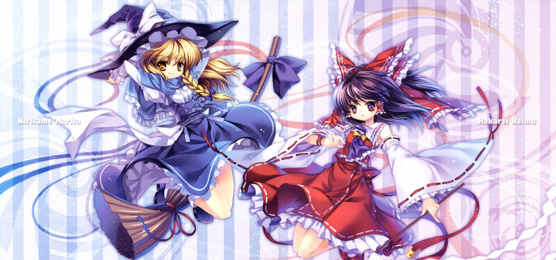 Haruhi and Reimu in magical flight