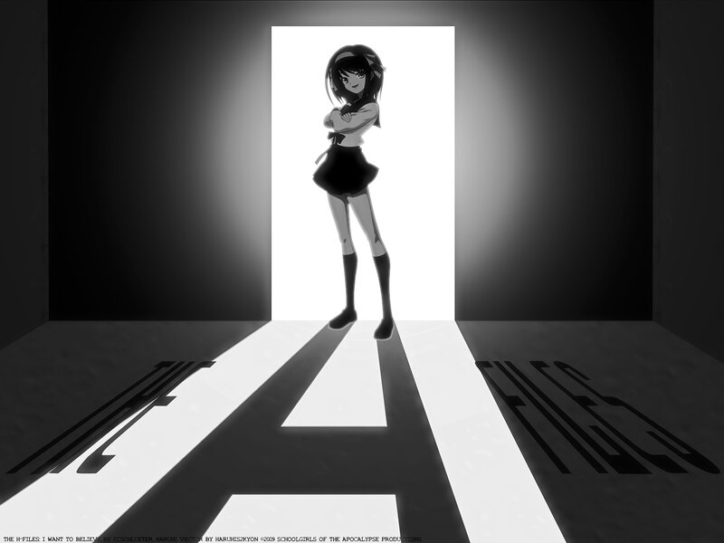 Haruhi standing in a doorway