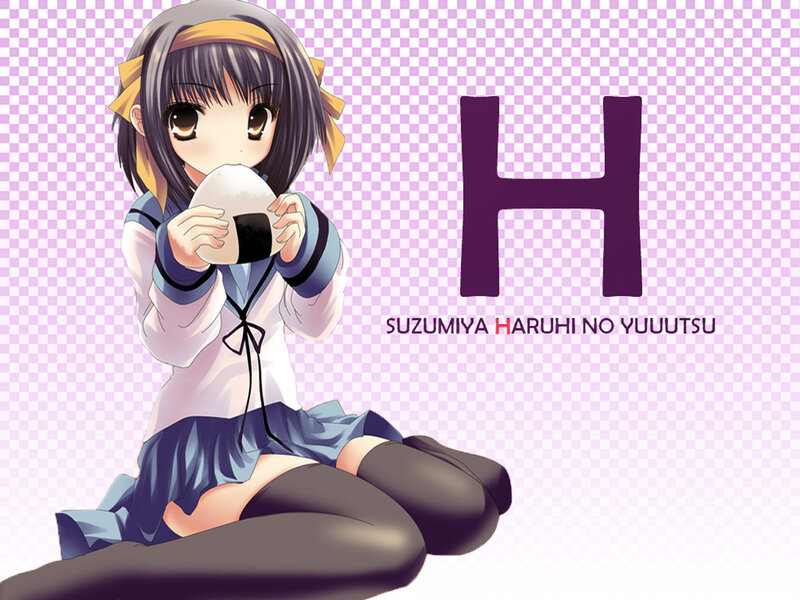 Haruhi Suzumiya holding a rice ball