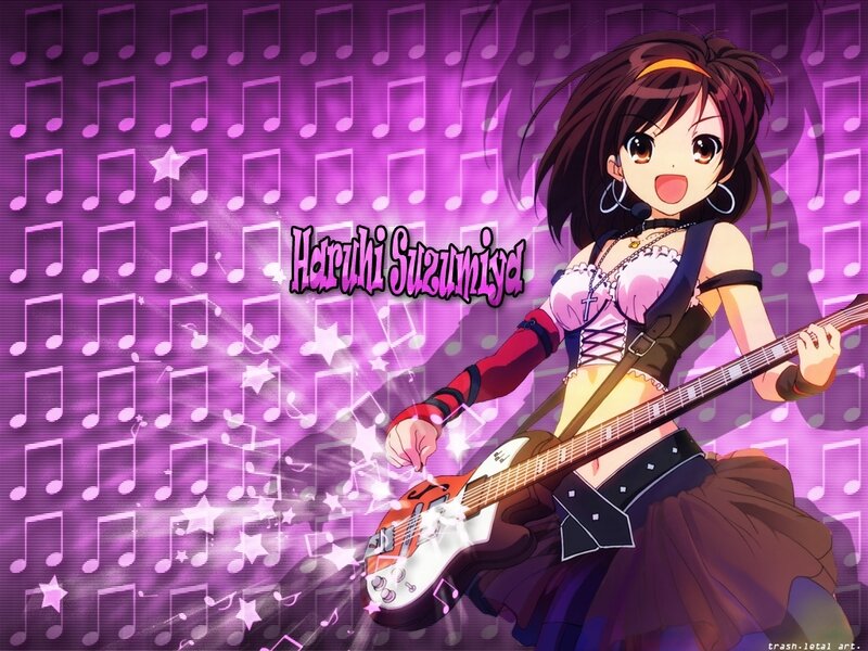 Haruhi Suzumiya playing guitar
