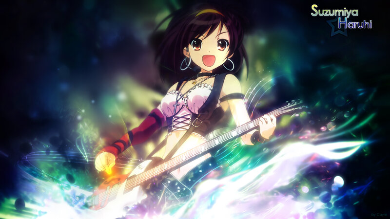 Haruhi Suzumiya playing guitar