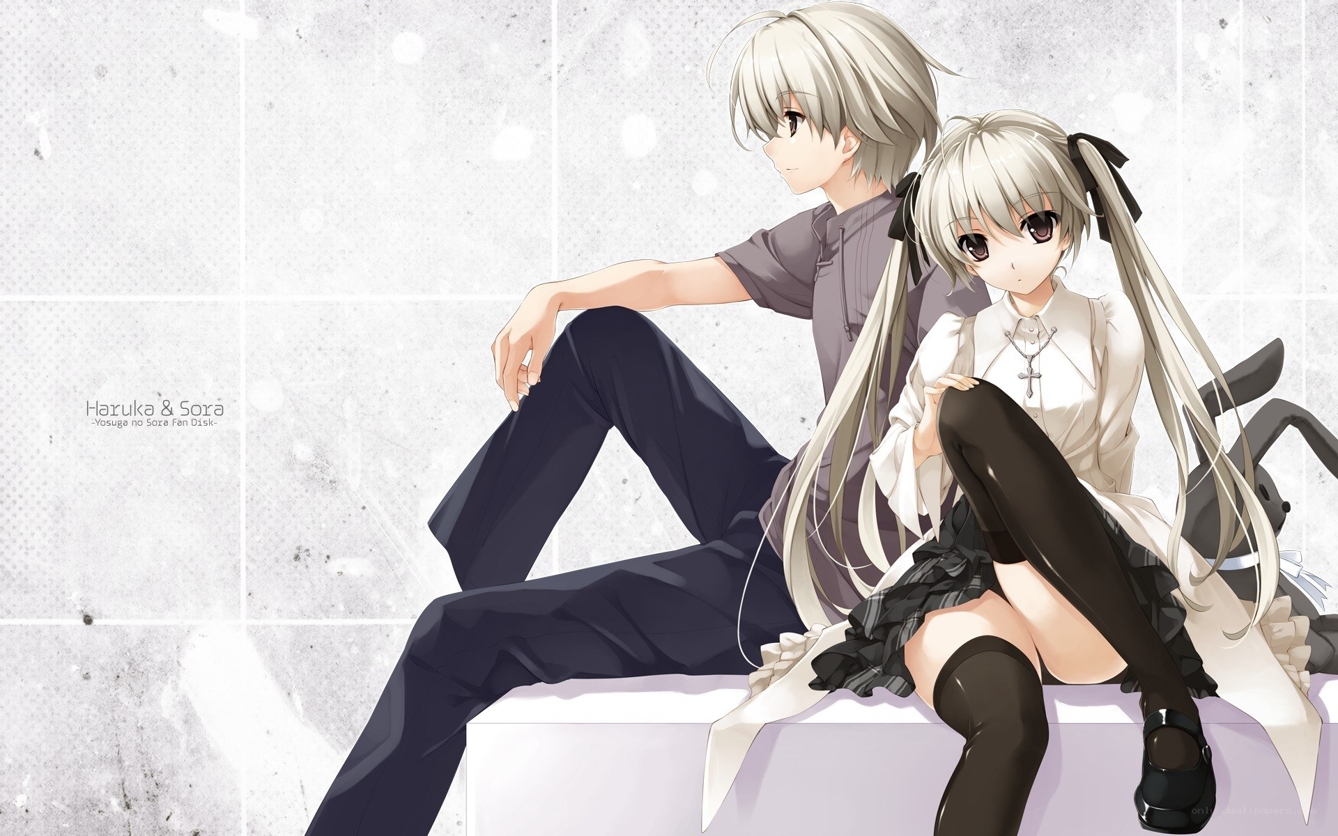 Haruka and Sora sitting together