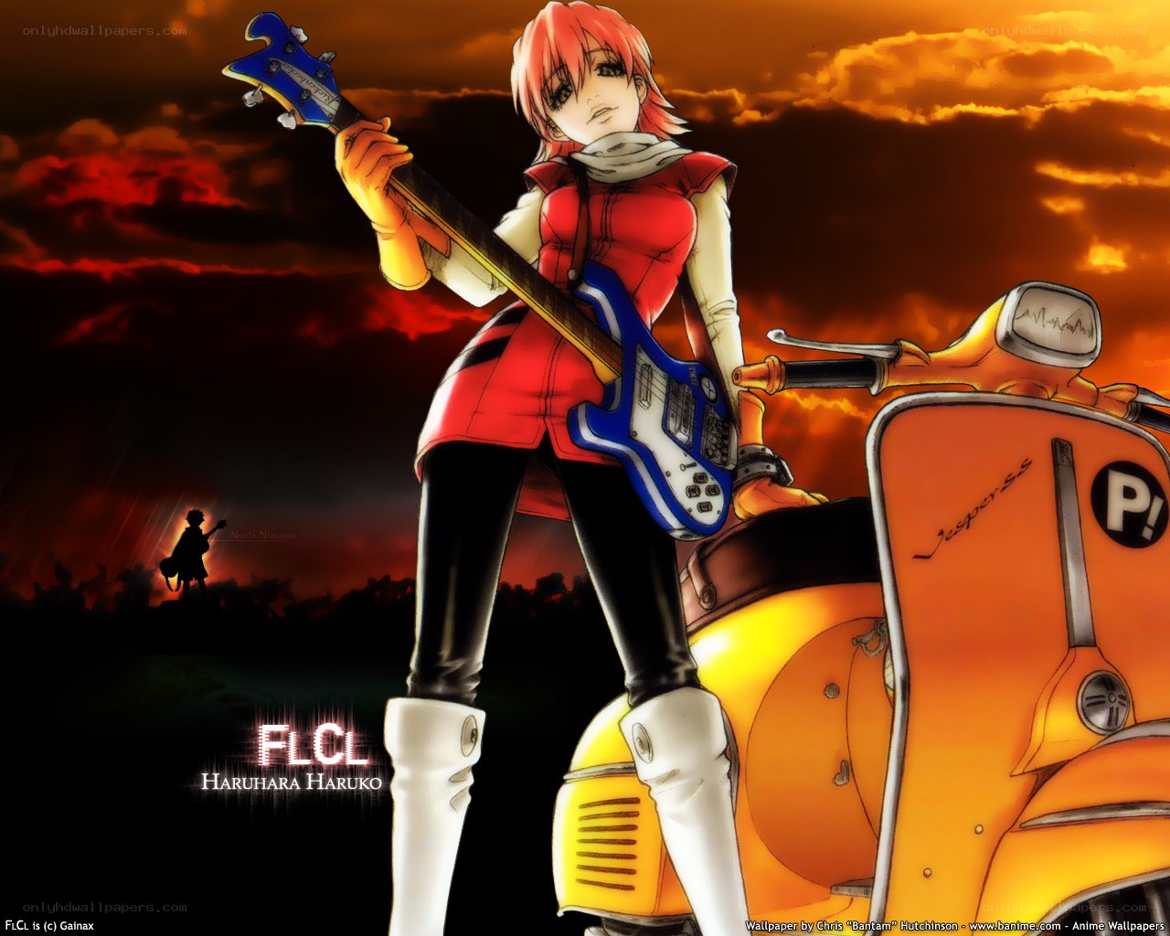 Haruko with guitar and scooter