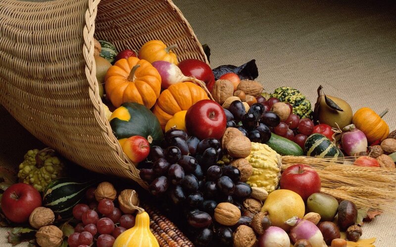 Harvest Basket with Produce — Brown