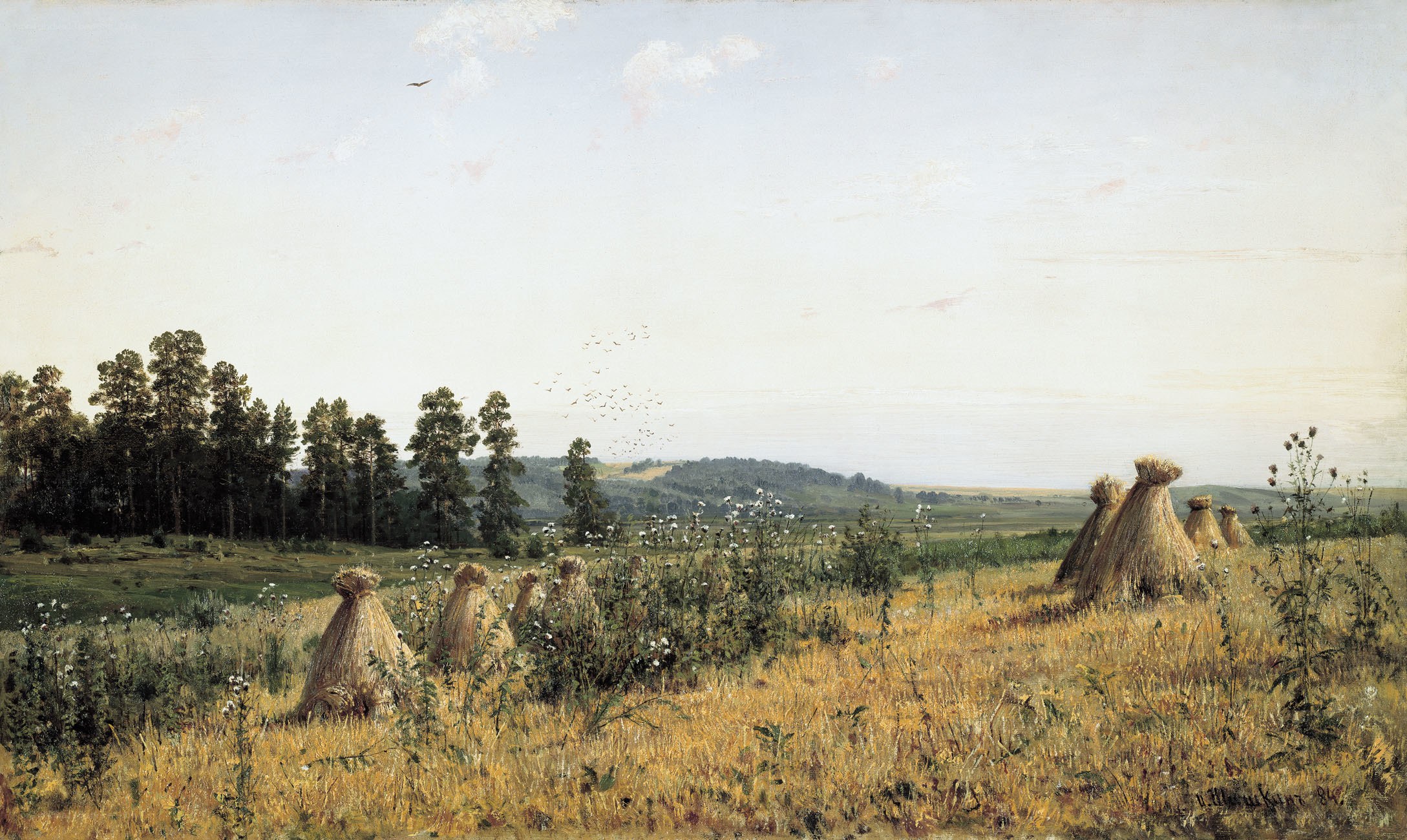 Harvest Field with Haystacks