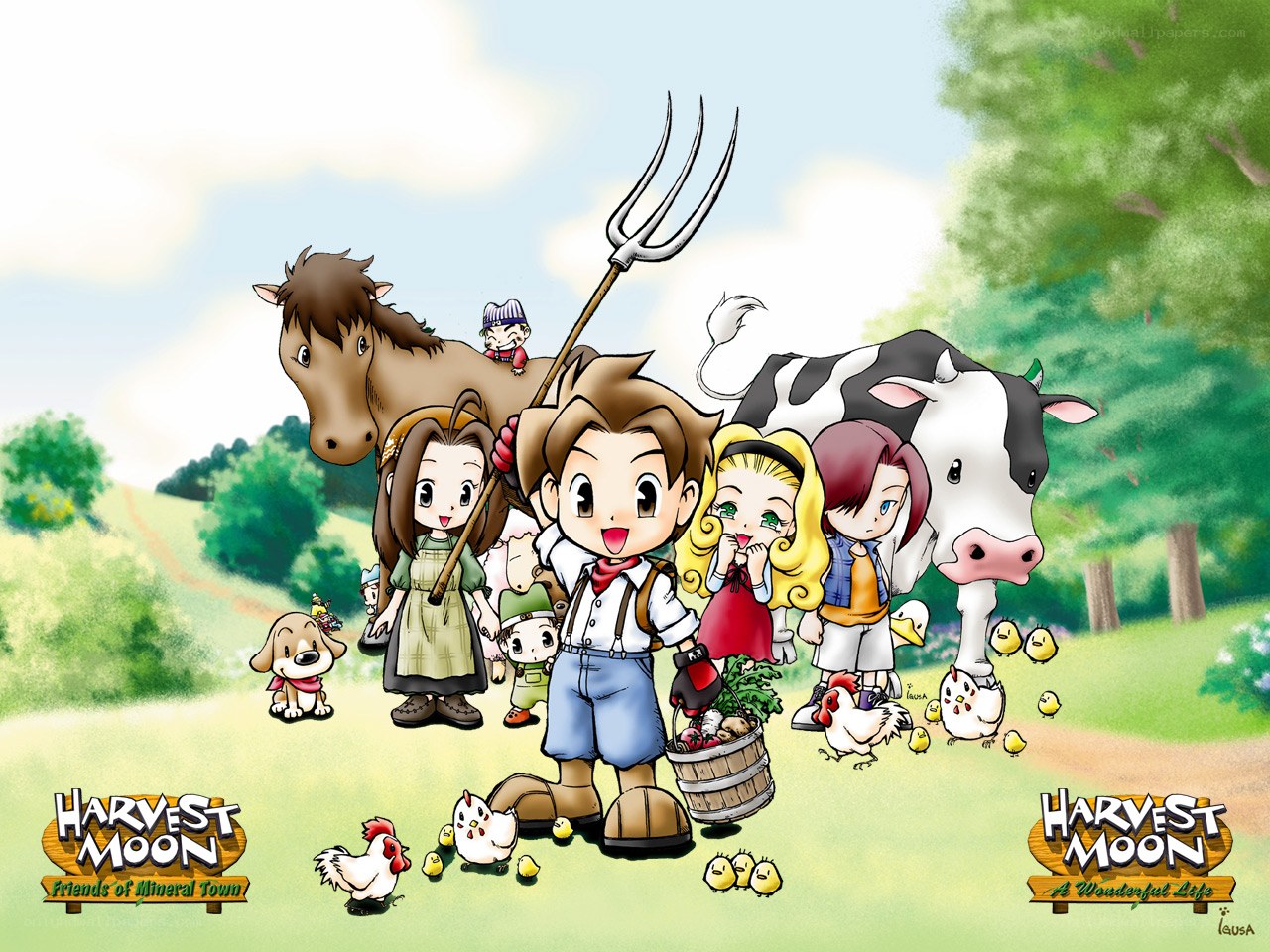 Harvest Moon characters on farm