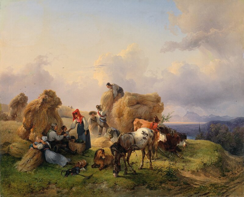 Harvest scene with farmers