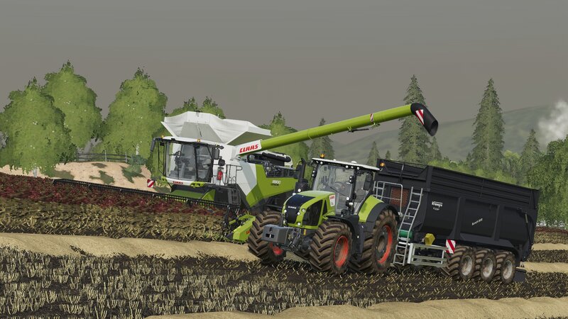 Harvester and Tractor in Field