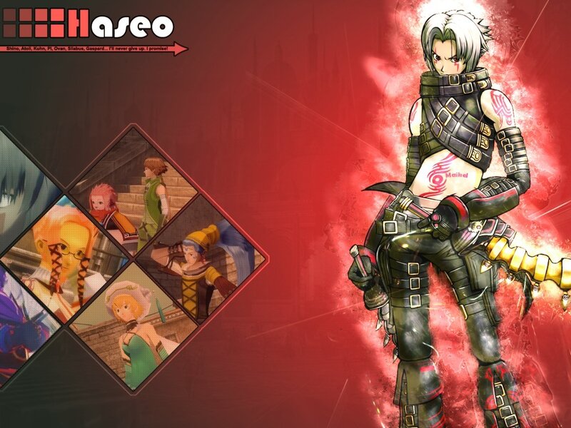 Haseo character art with team portraits
