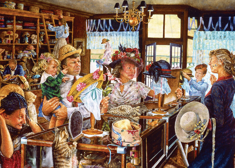 Hat shop bustling with activity