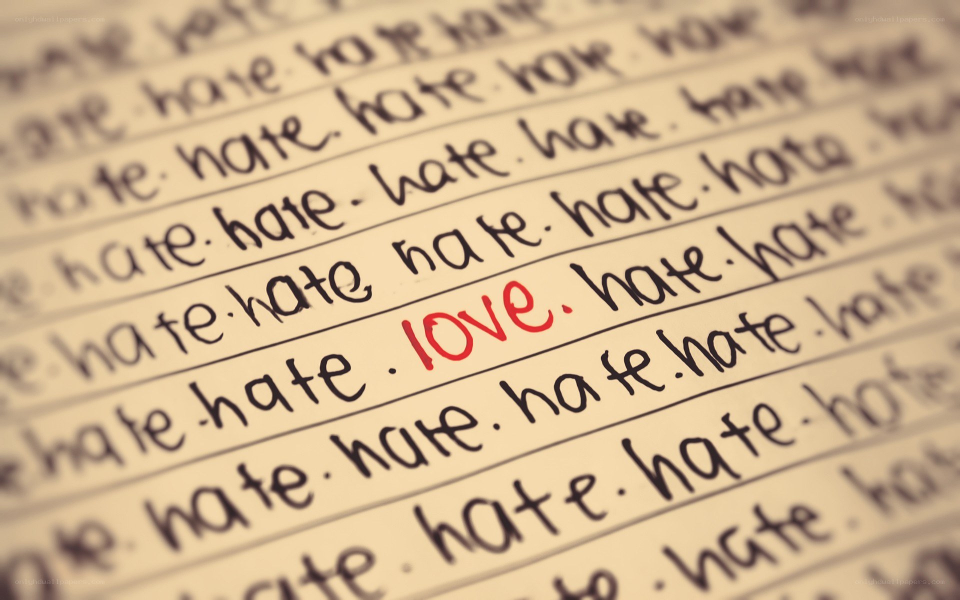 Hate written repeatedly with one love