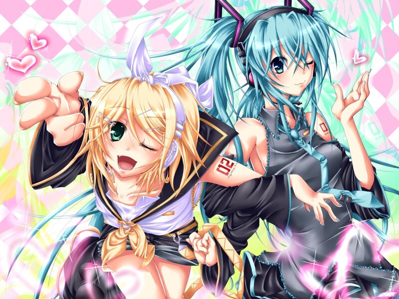 Hatsune Miku and Kagamine Rin dancing