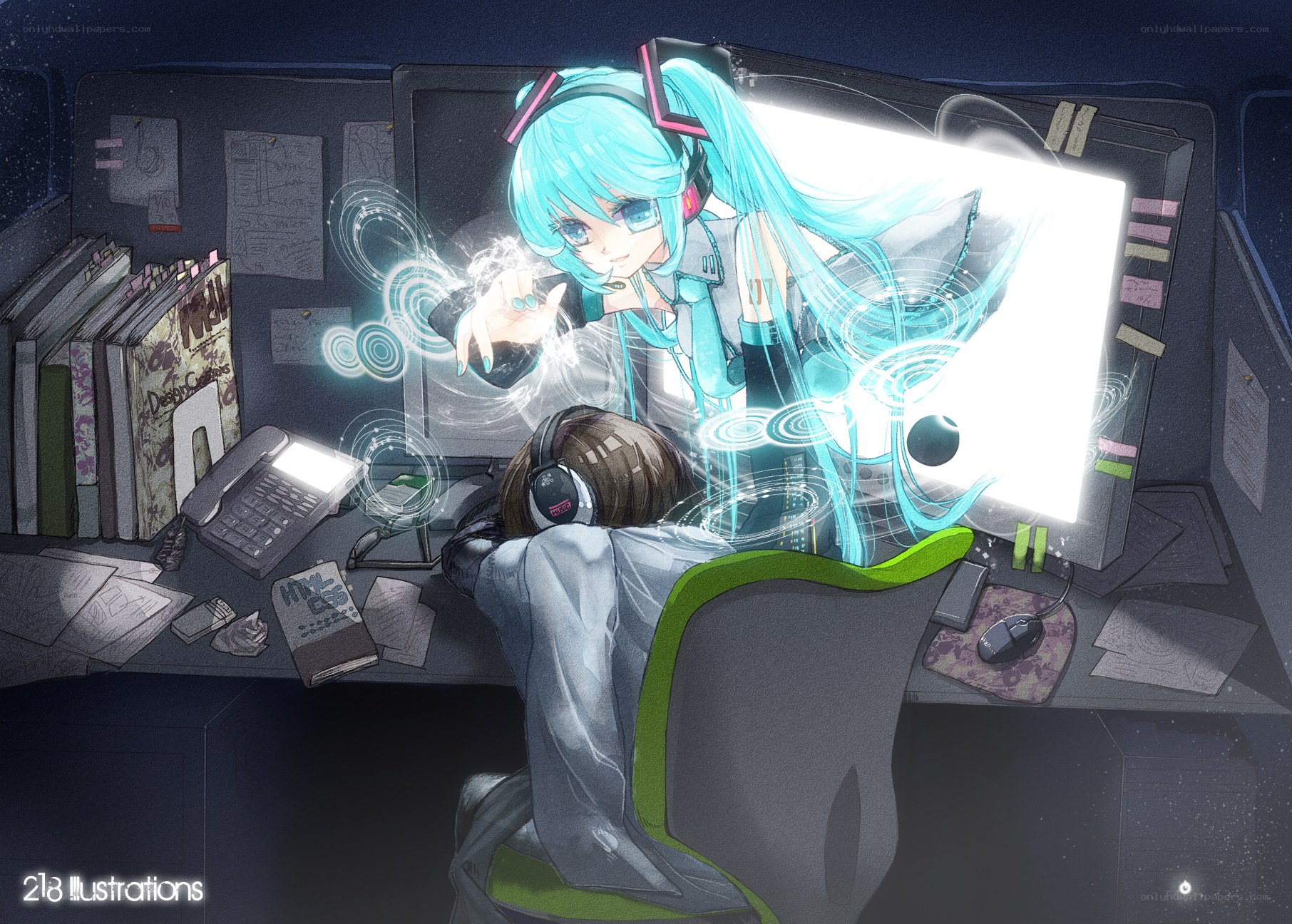 hatsune miku at computer