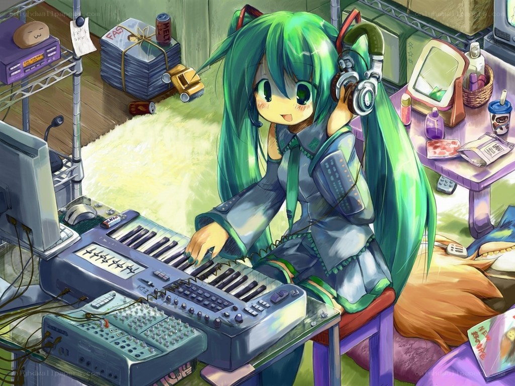 hatsune miku at keyboard