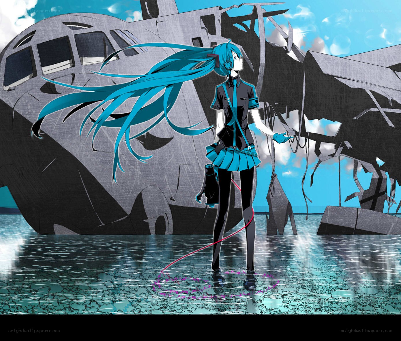 Hatsune Miku by wrecked plane