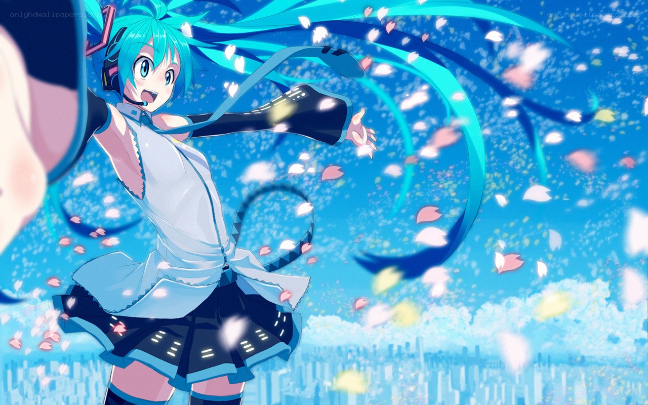 hatsune miku dancing with petals