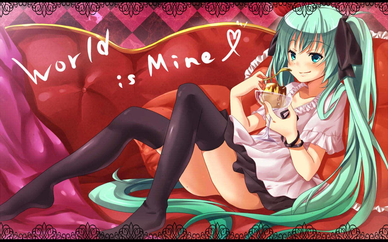 Hatsune Miku eating dessert