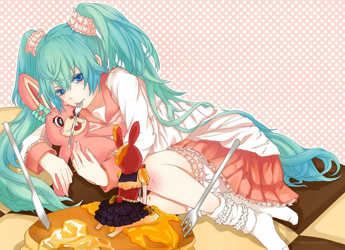 Hatsune Miku eating pancakes