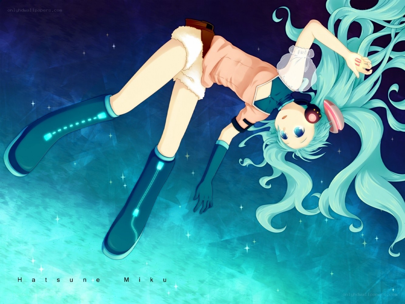 Hatsune Miku floating in space