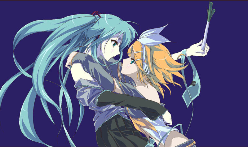 Hatsune Miku hugging a character