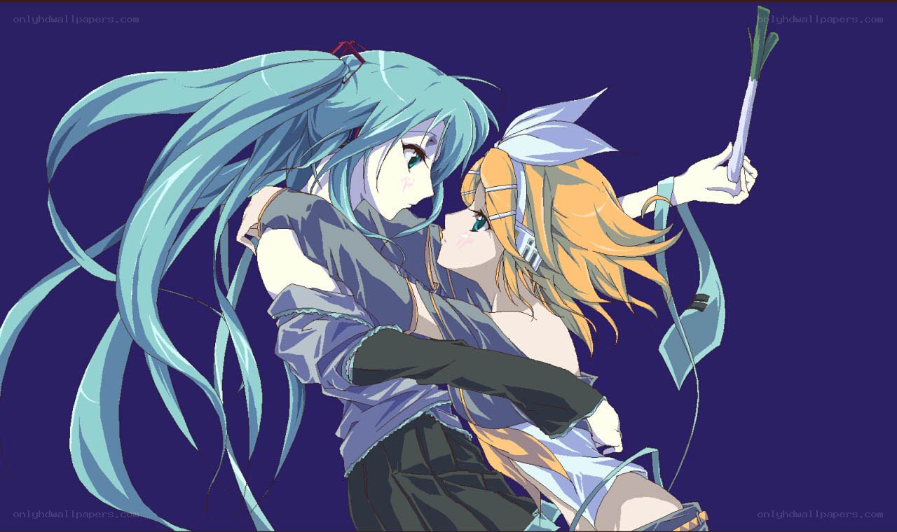 Hatsune Miku hugging a character