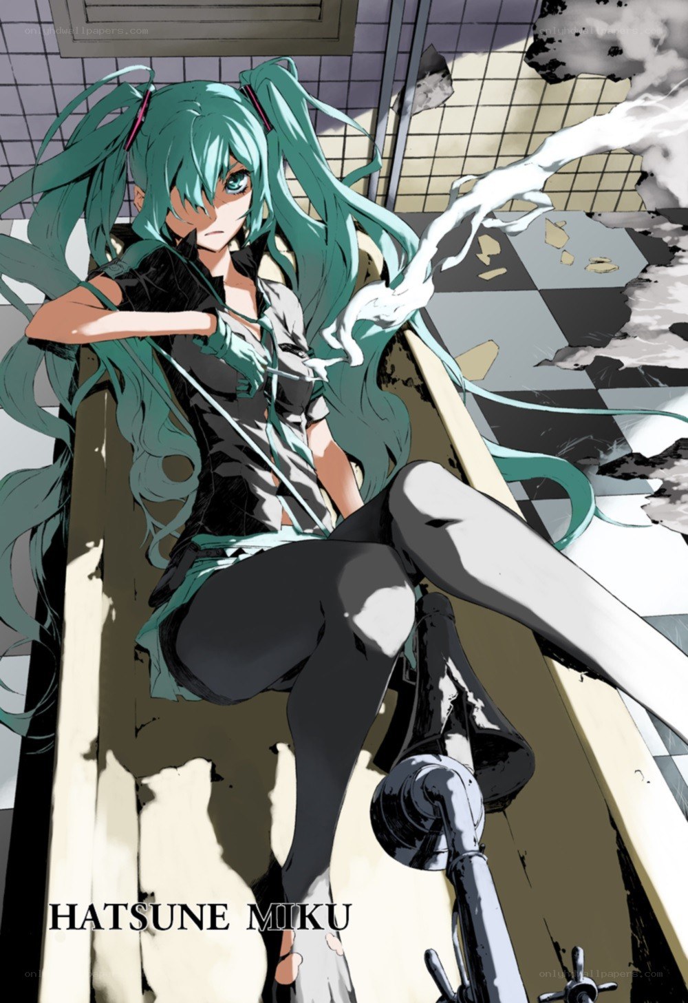 Hatsune Miku in a damaged room