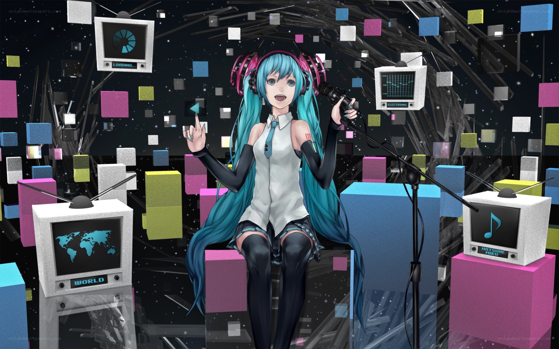 Hatsune Miku in a digital studio