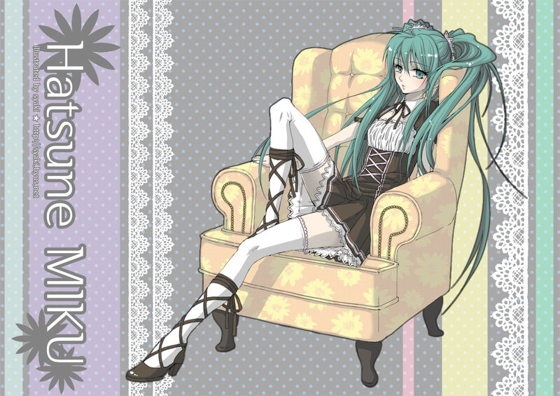 Hatsune Miku in a floral chair