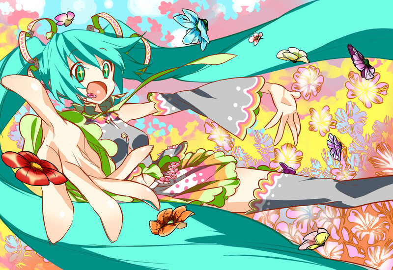 hatsune miku in a flower field