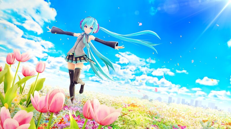 Hatsune Miku in a flower field