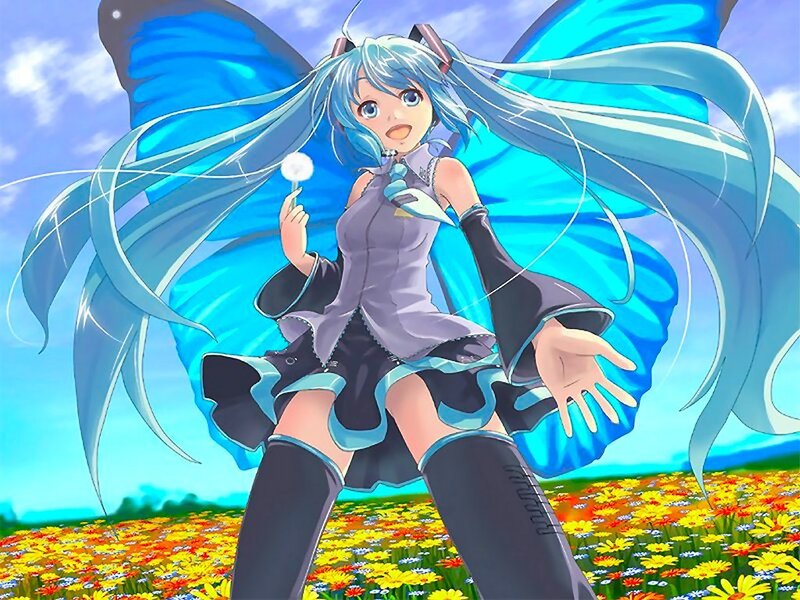 Hatsune Miku in a flower field