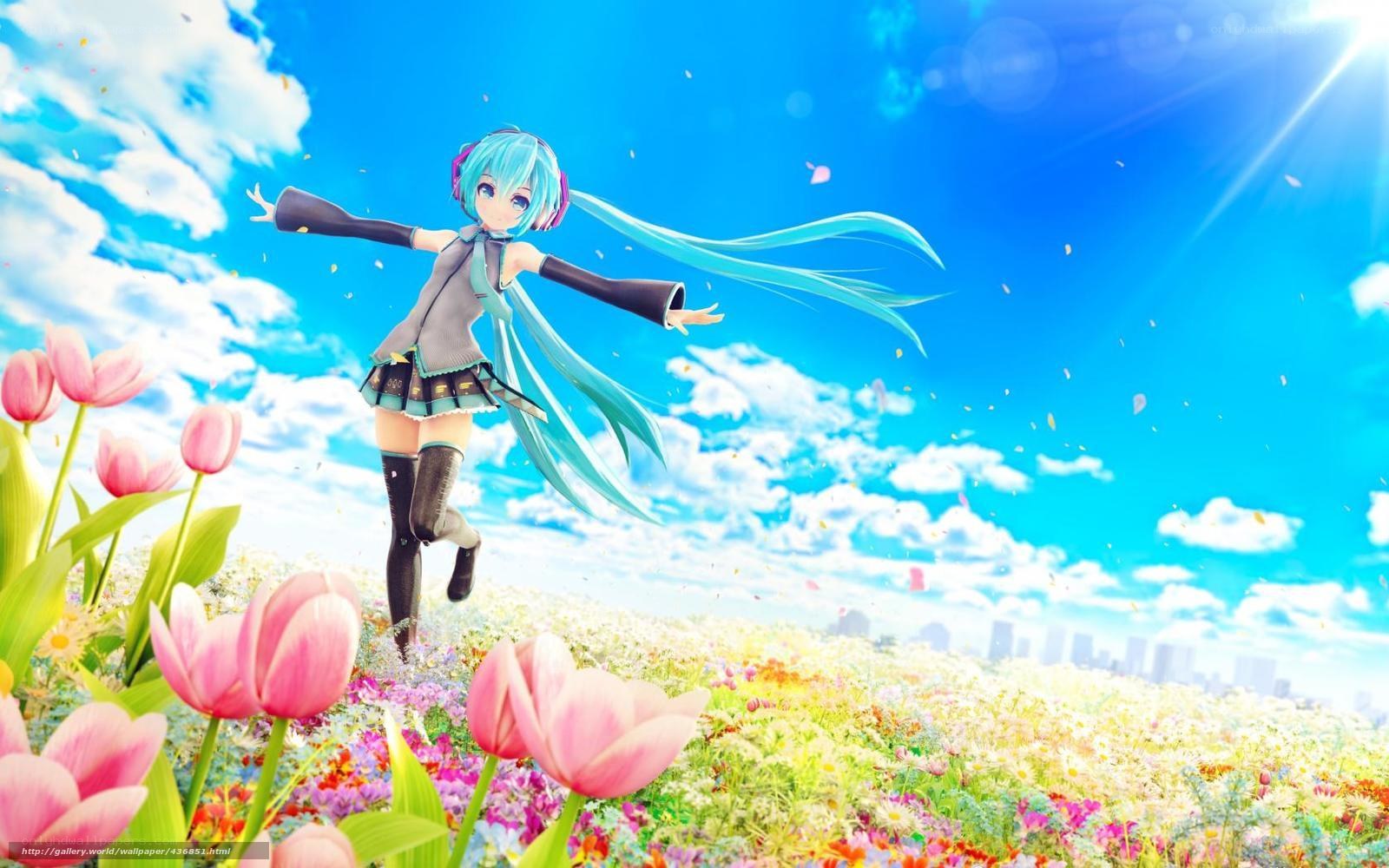 Hatsune Miku in a flower field