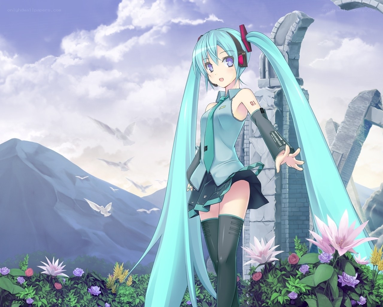 Hatsune Miku in a garden