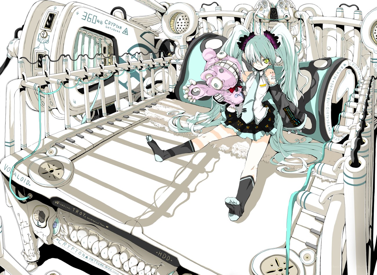 hatsune miku in a mechanical chamber