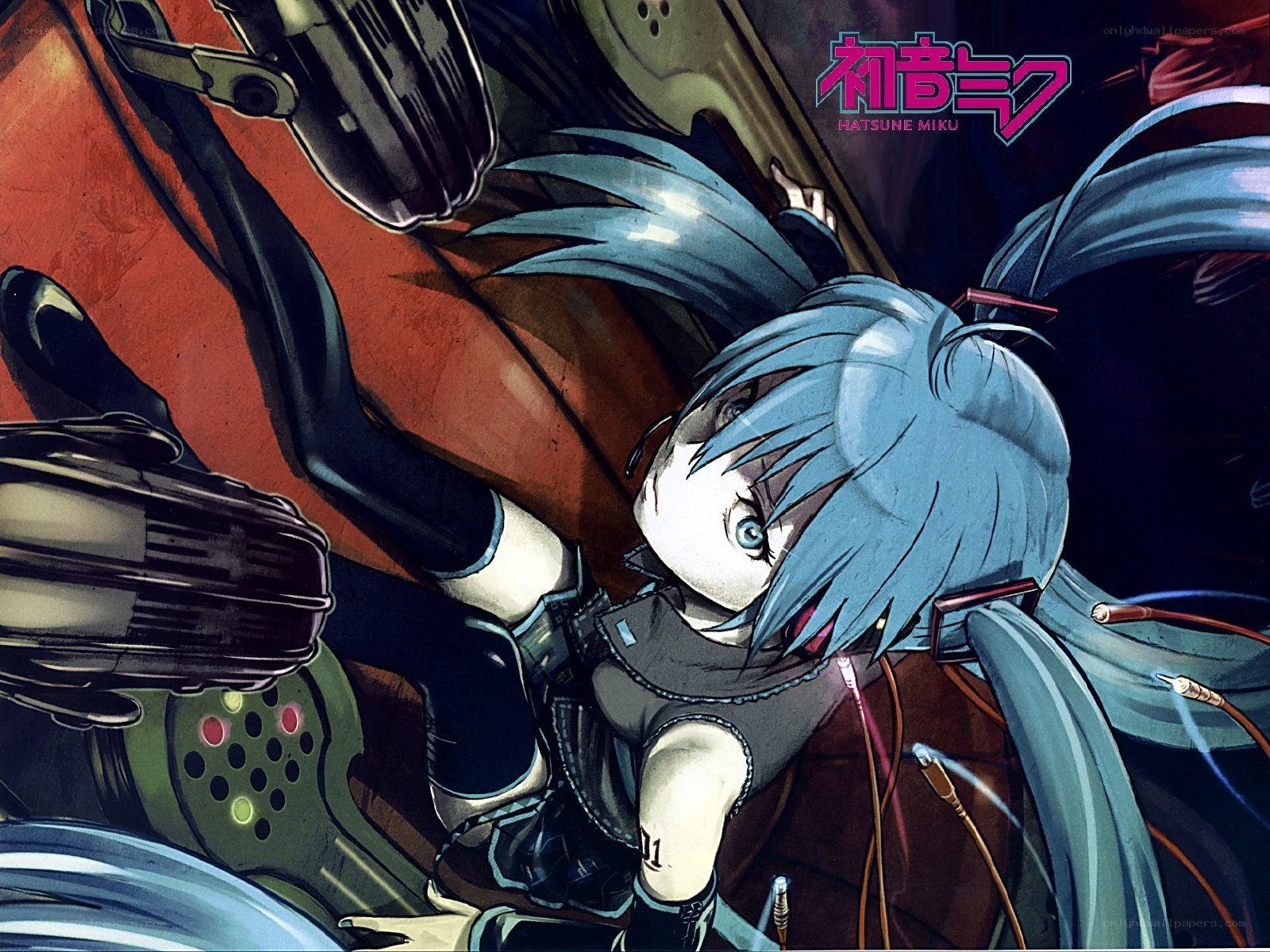 Hatsune Miku in a mechanical setting