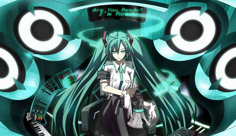 hatsune miku in a music studio