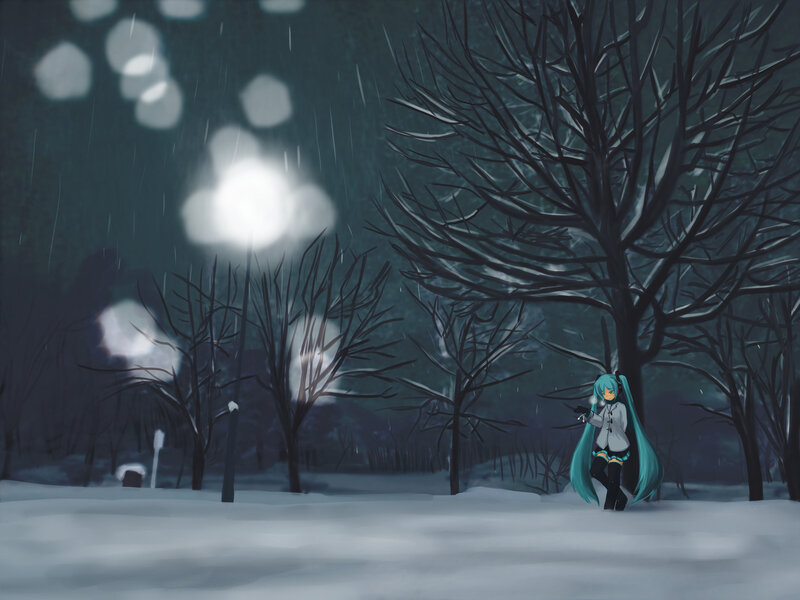 Hatsune Miku in a snowy forest