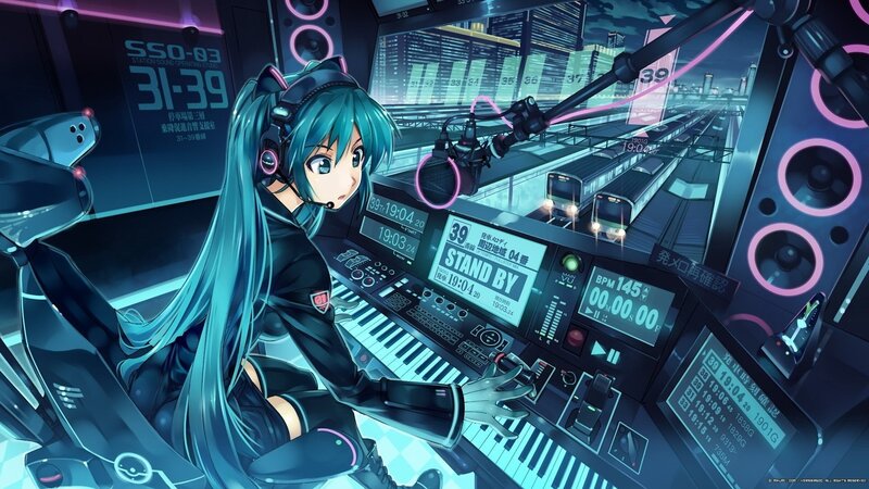 hatsune miku in a sound studio