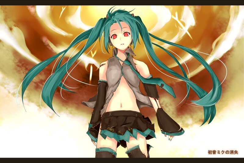 Hatsune Miku in fiery background