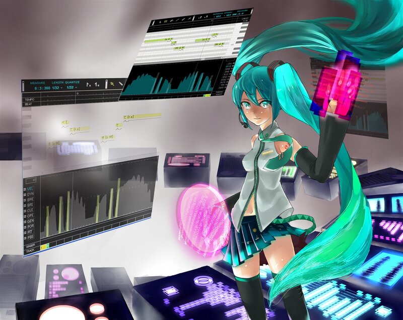 hatsune miku in music studio