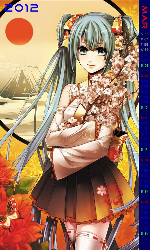 Hatsune Miku March 2012 Calendar