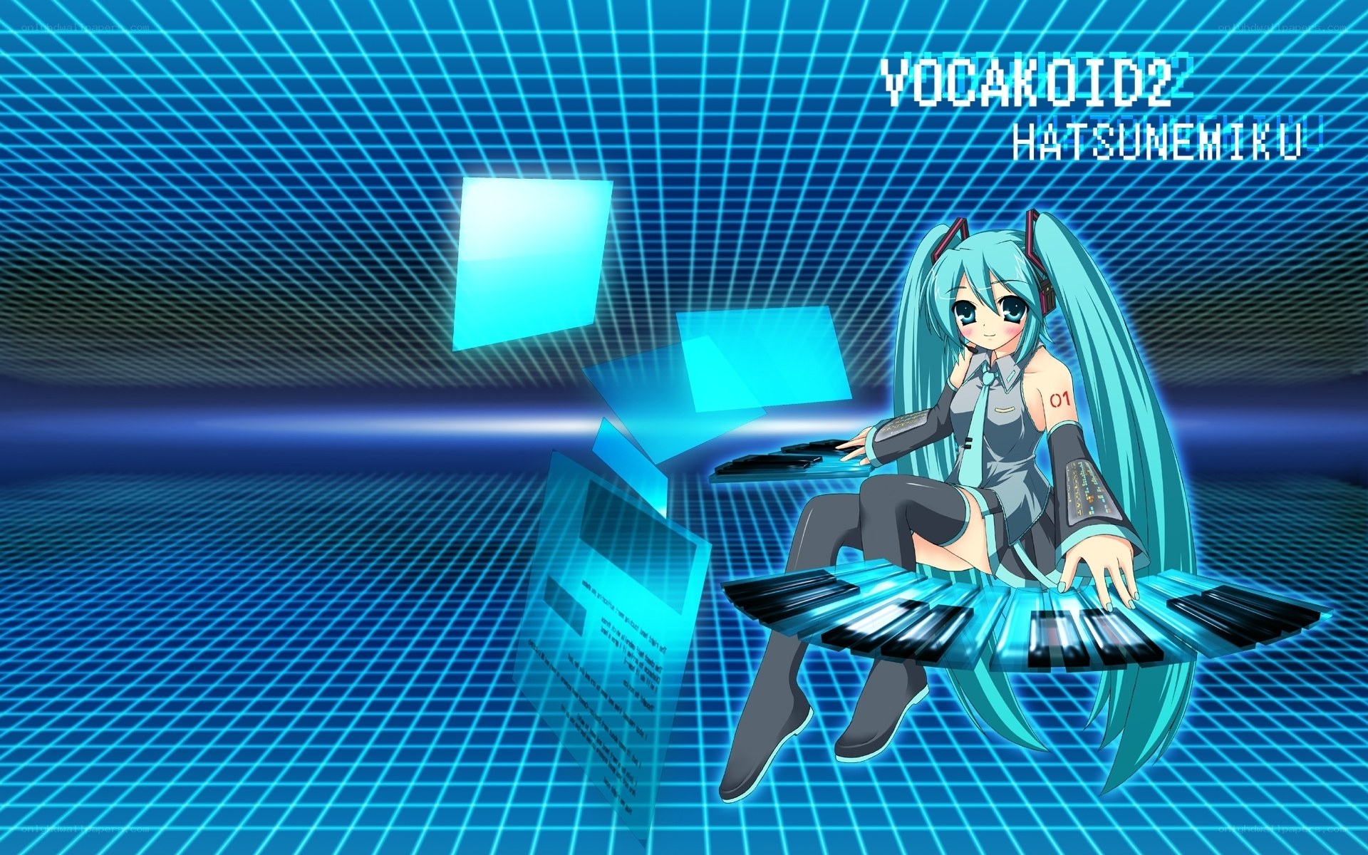 Hatsune Miku on a keyboard