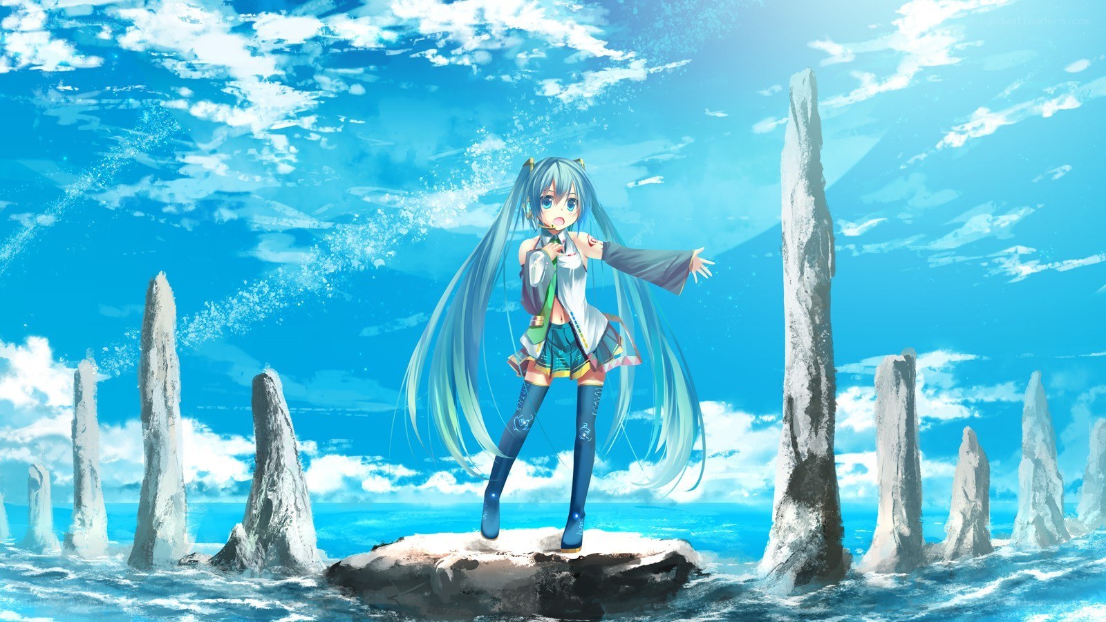 Hatsune Miku on a rock