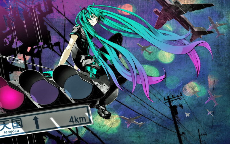 Hatsune Miku on a traffic light