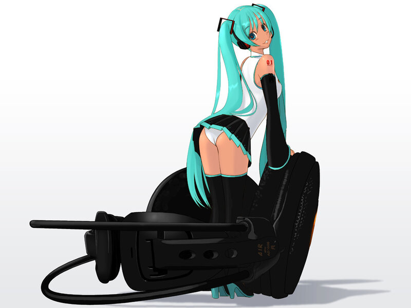 Hatsune Miku on headphones