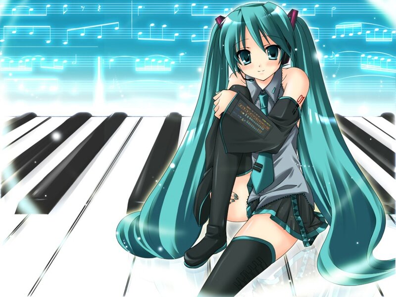 Hatsune Miku on piano keys