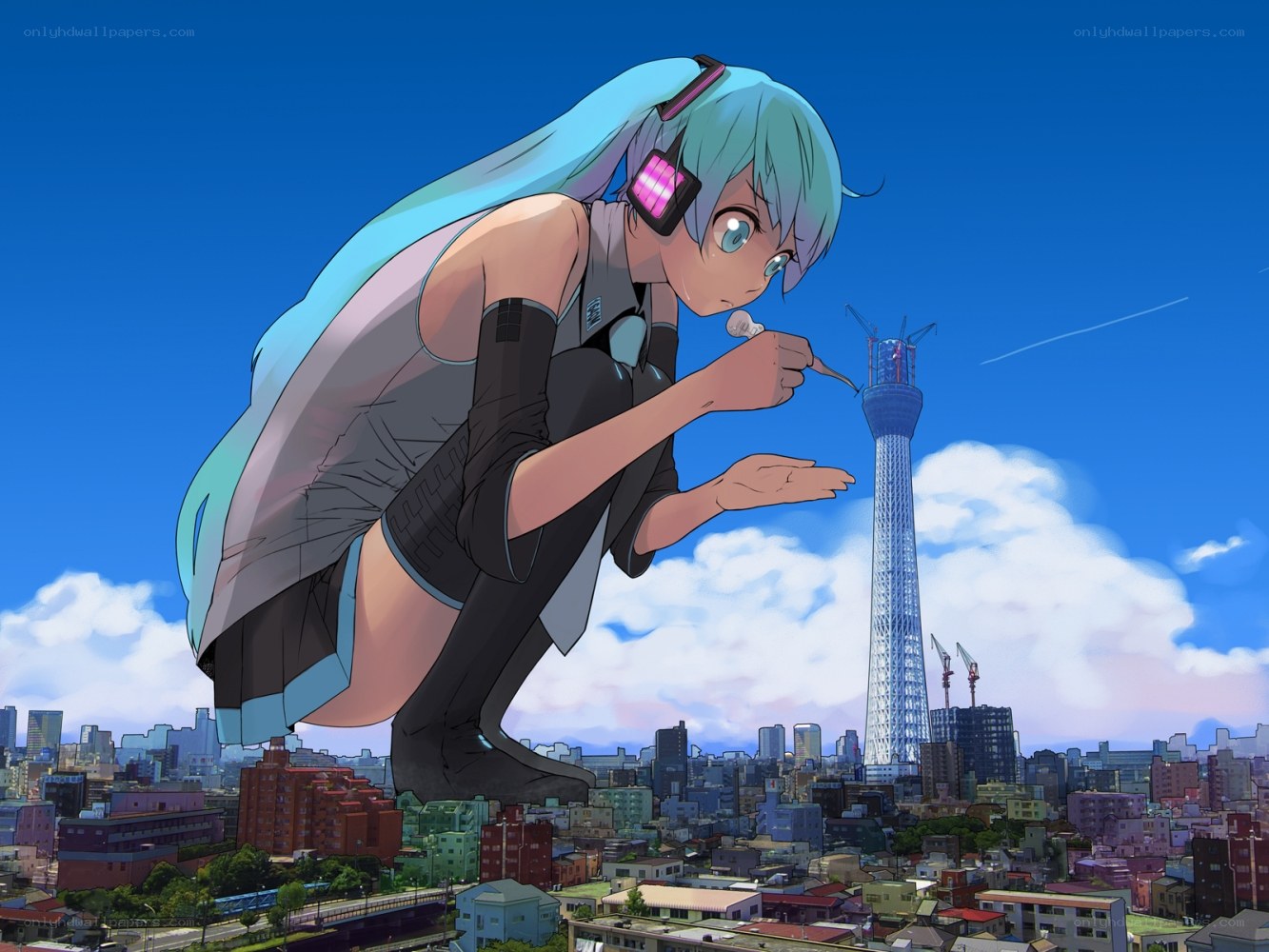 Hatsune Miku over city