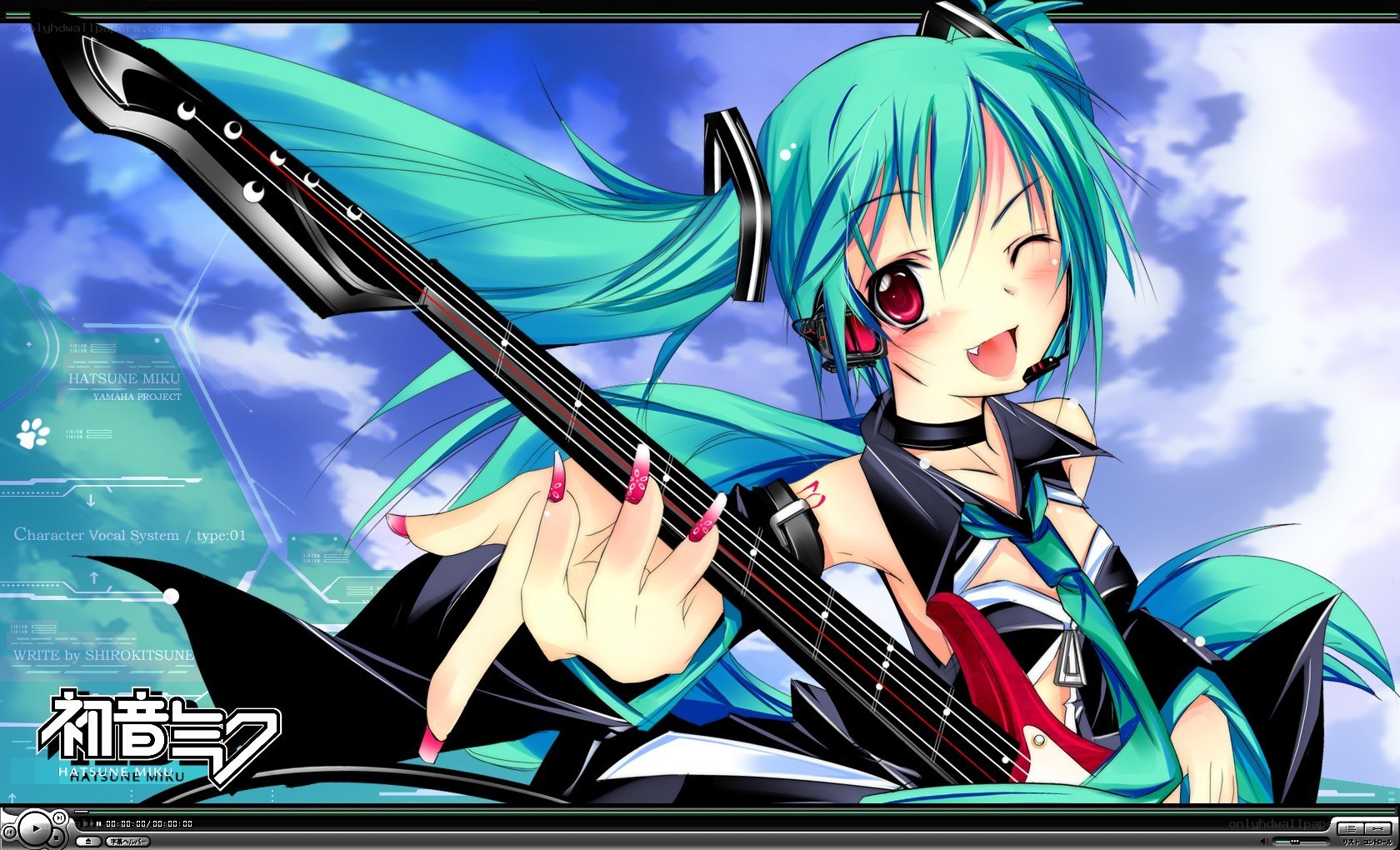 Hatsune Miku playing guitar